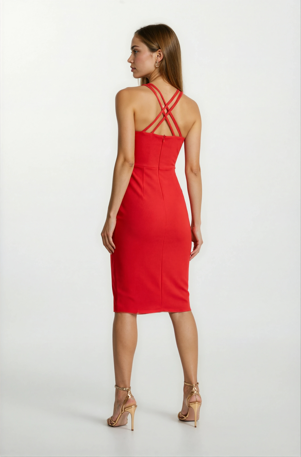 Berridge V Yaka Sırtı Çapraz Kısa Abiye Elbise KIRMIZI