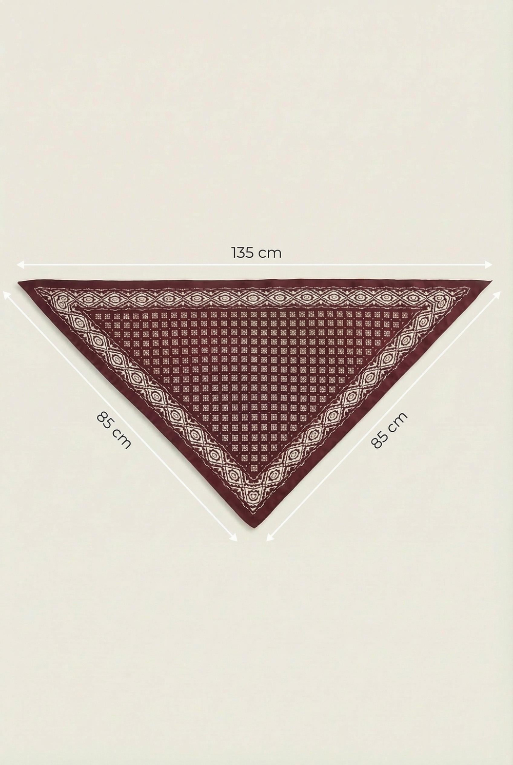 Bordo Etnik Desenli 135x85 Üçgen Eşarp BORDO