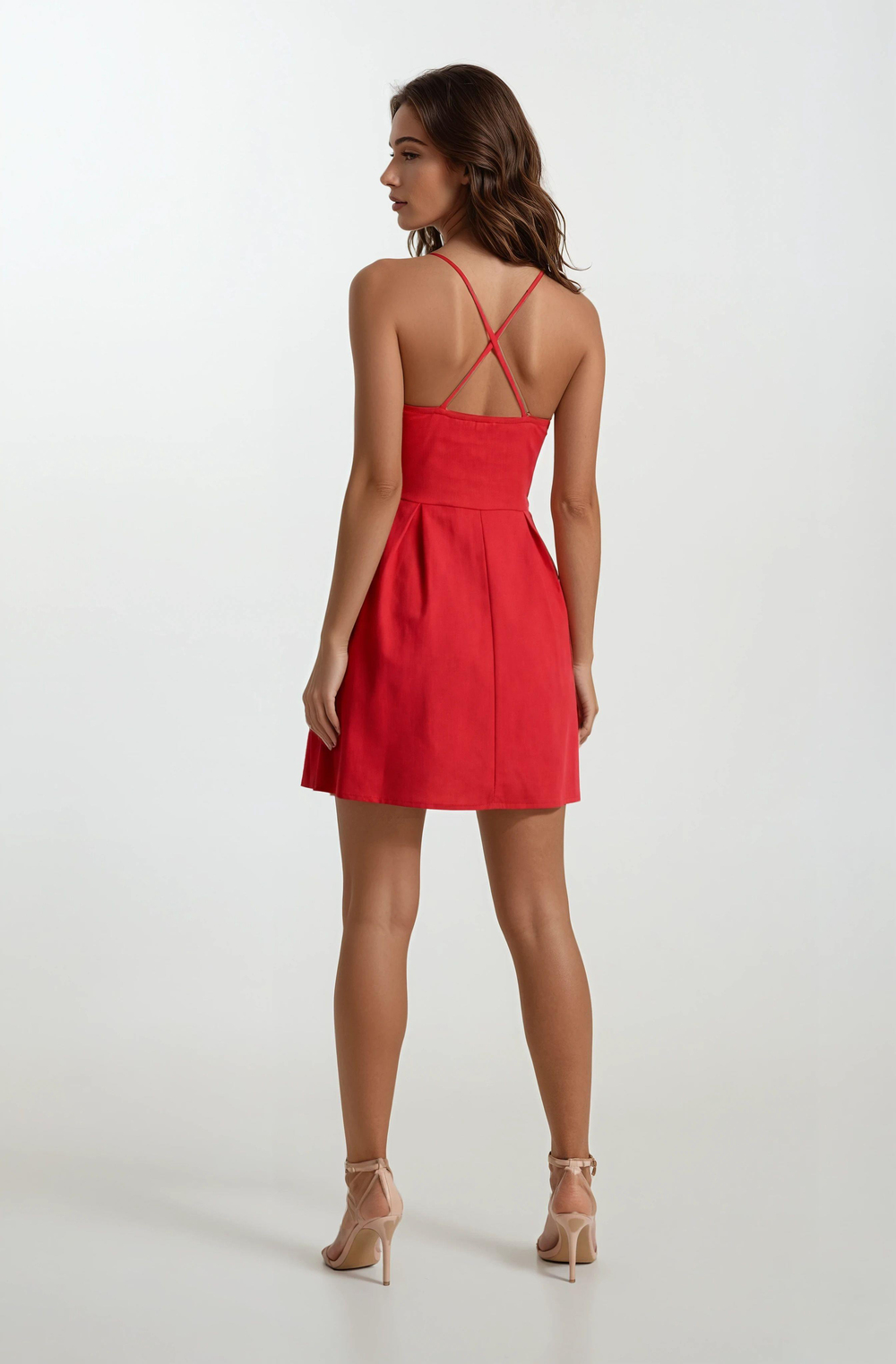 Cavazos İnce Askılı V Yaka Kısa Elbise KIRMIZI