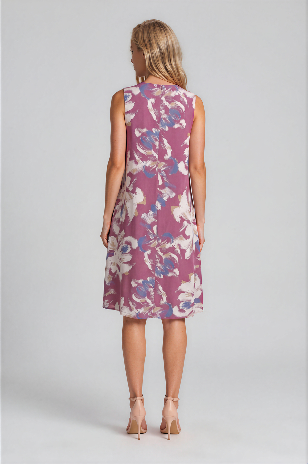 Çiçek Desenli V Yaka Geniş Kesim Kolsuz Elbise BORDO