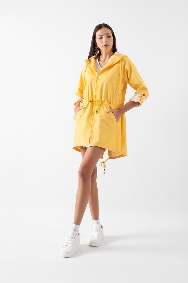 Clemente Kapüşonlu Ayarlanabilir Beli Büzgülü Katlamalı Kol Mont SARI