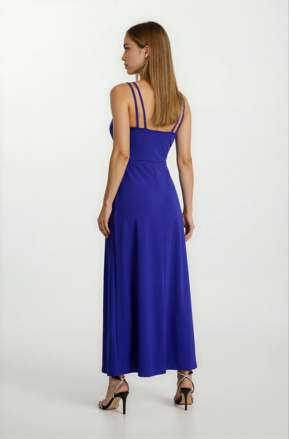 Clerioi Kruvaze İnce Askılı Yandan Parça Detaylı Uzun Abiye Elbise SAKS