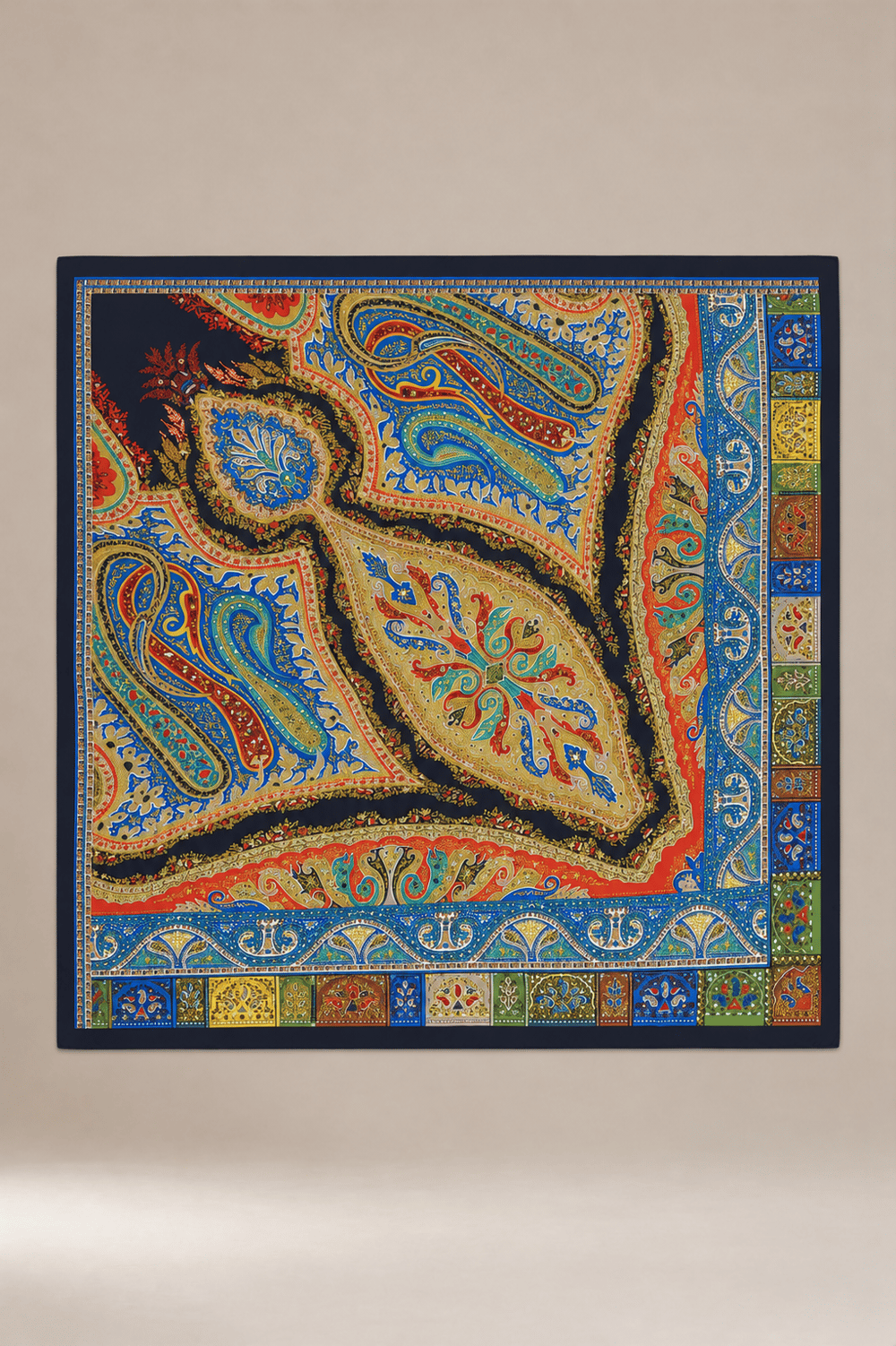 Çok Renkli Şaldesen Kenarları Bordürlü Şal 110 x 110 cm SİYAH