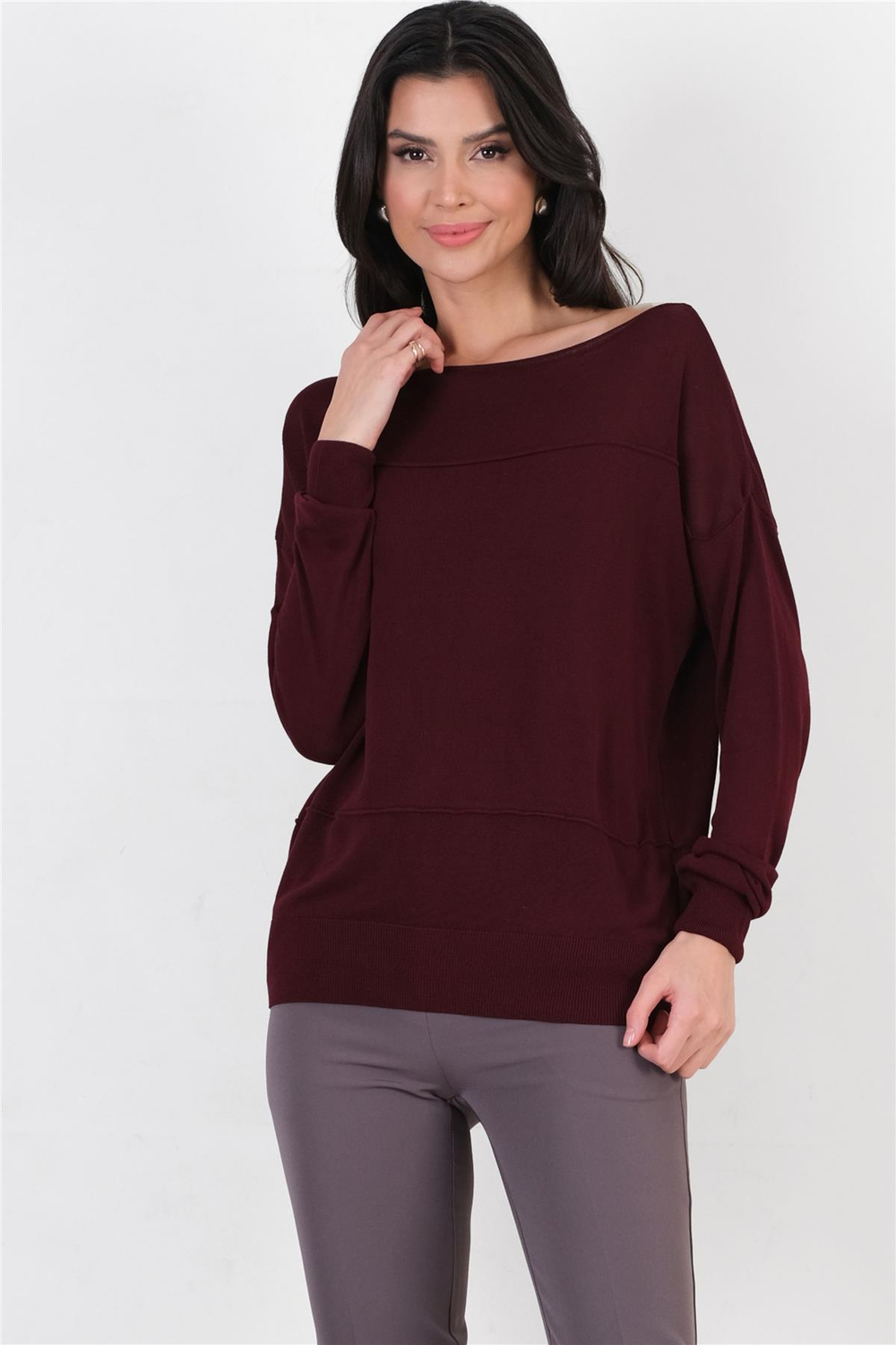 Consolato Kayık Yaka Triko BORDO