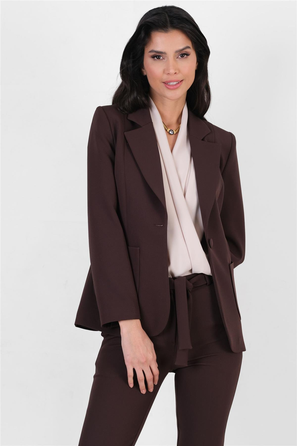 Corinta Mono Yaka Büyük Cepli Ceket KAHVE