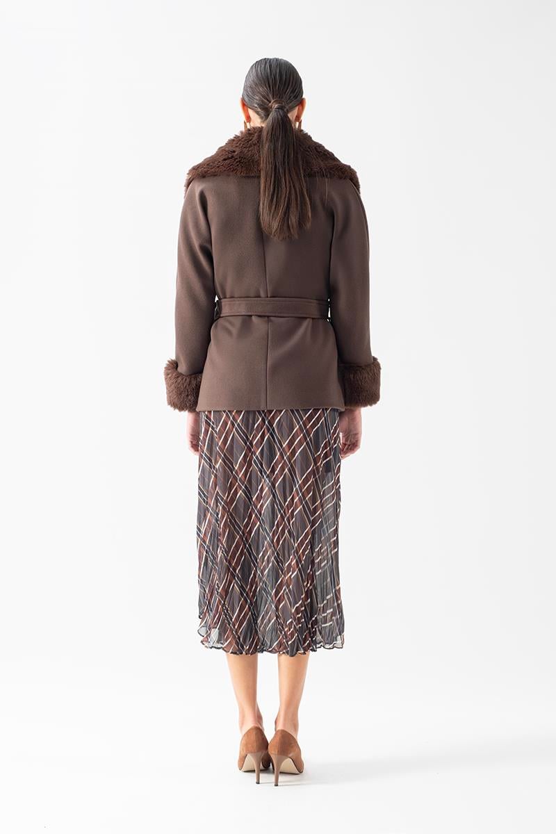 Crispolto Kruvaze Yakası Kolları Kürklü Kaban KAHVE