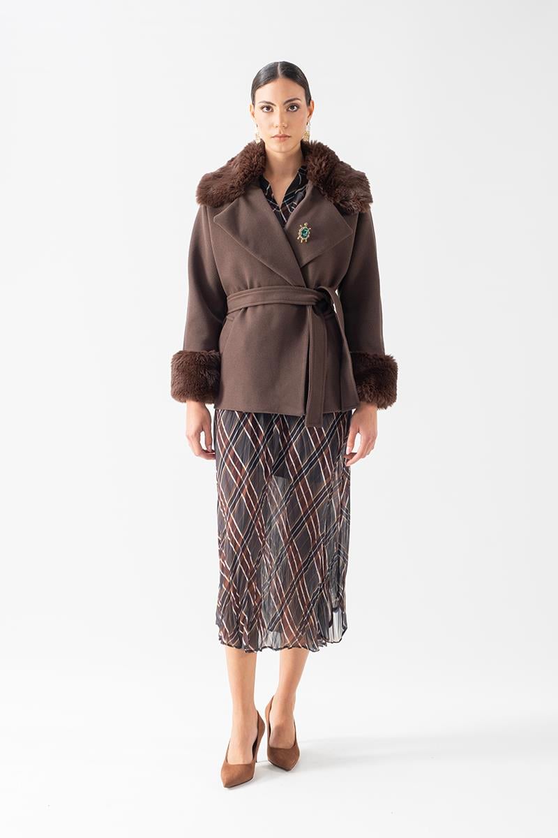 Crispolto Kruvaze Yakası Kolları Kürklü Kaban KAHVE