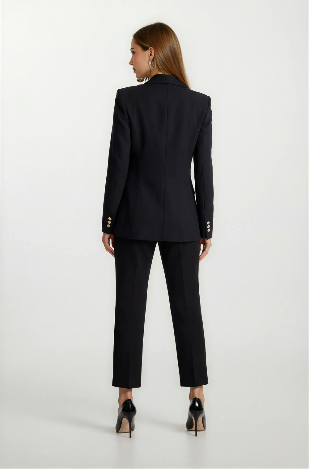 Cristano Klasik Yaka Bele Oturan Metal Düğmeli Kadın Blazer Ceket SİYAH