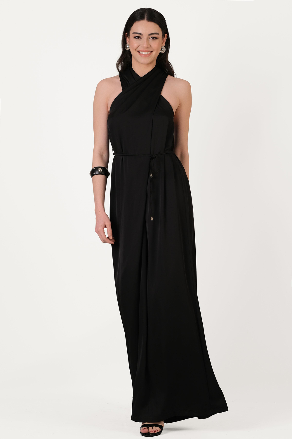 Cristofolo Anvelop Askılı Yaka Geniş Paça Abiye Tulum SİYAH