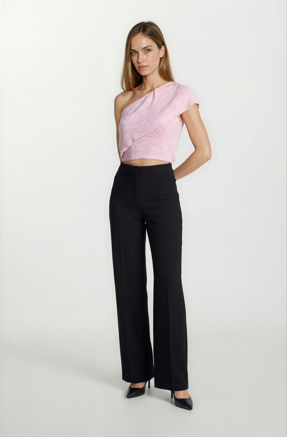 Darmo Tek Omuz Fırfırlı Triko PEMBE