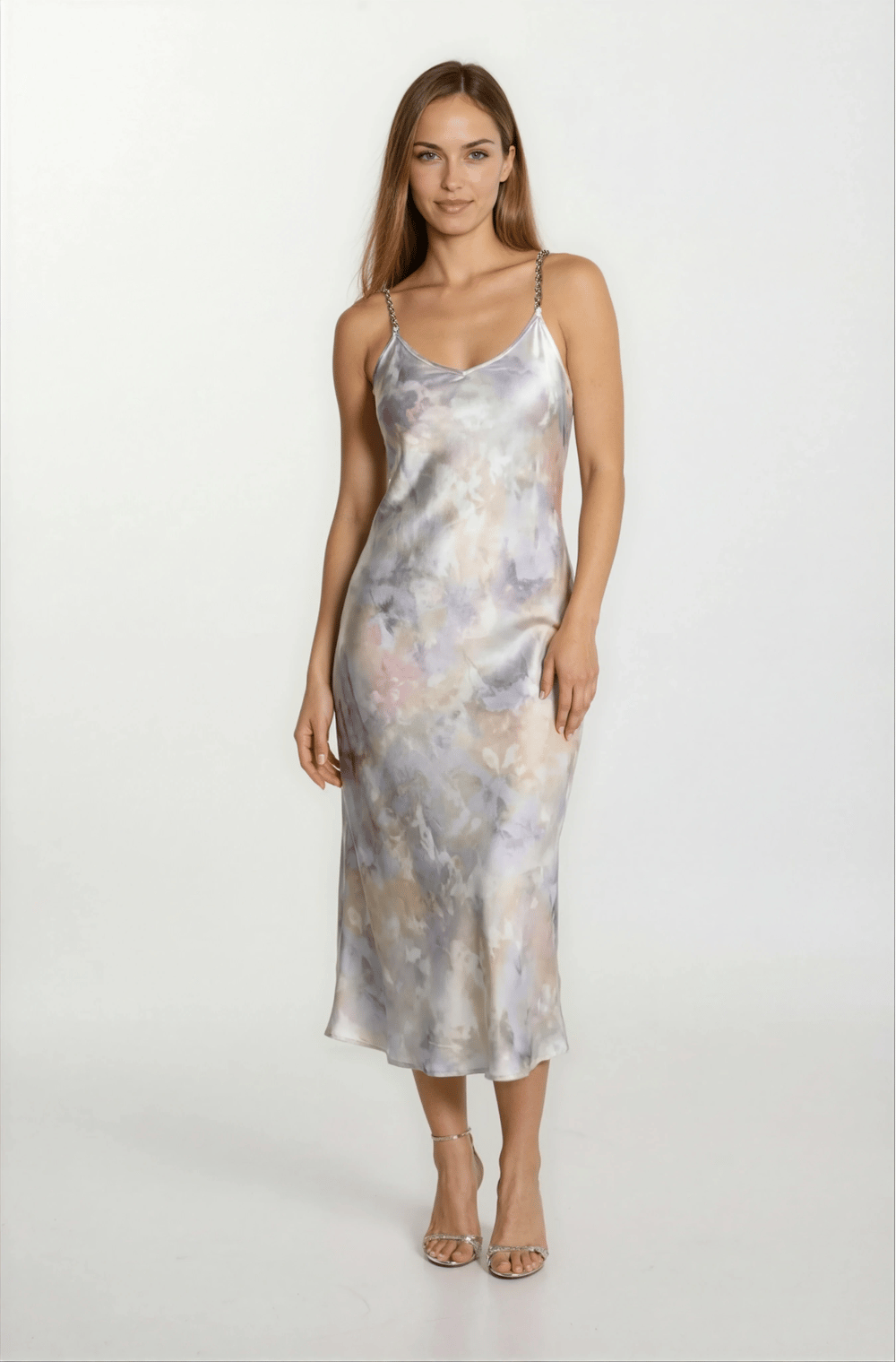 Davide Zincir Askılı V Yaka Kısa Abiye Elbise GRİ