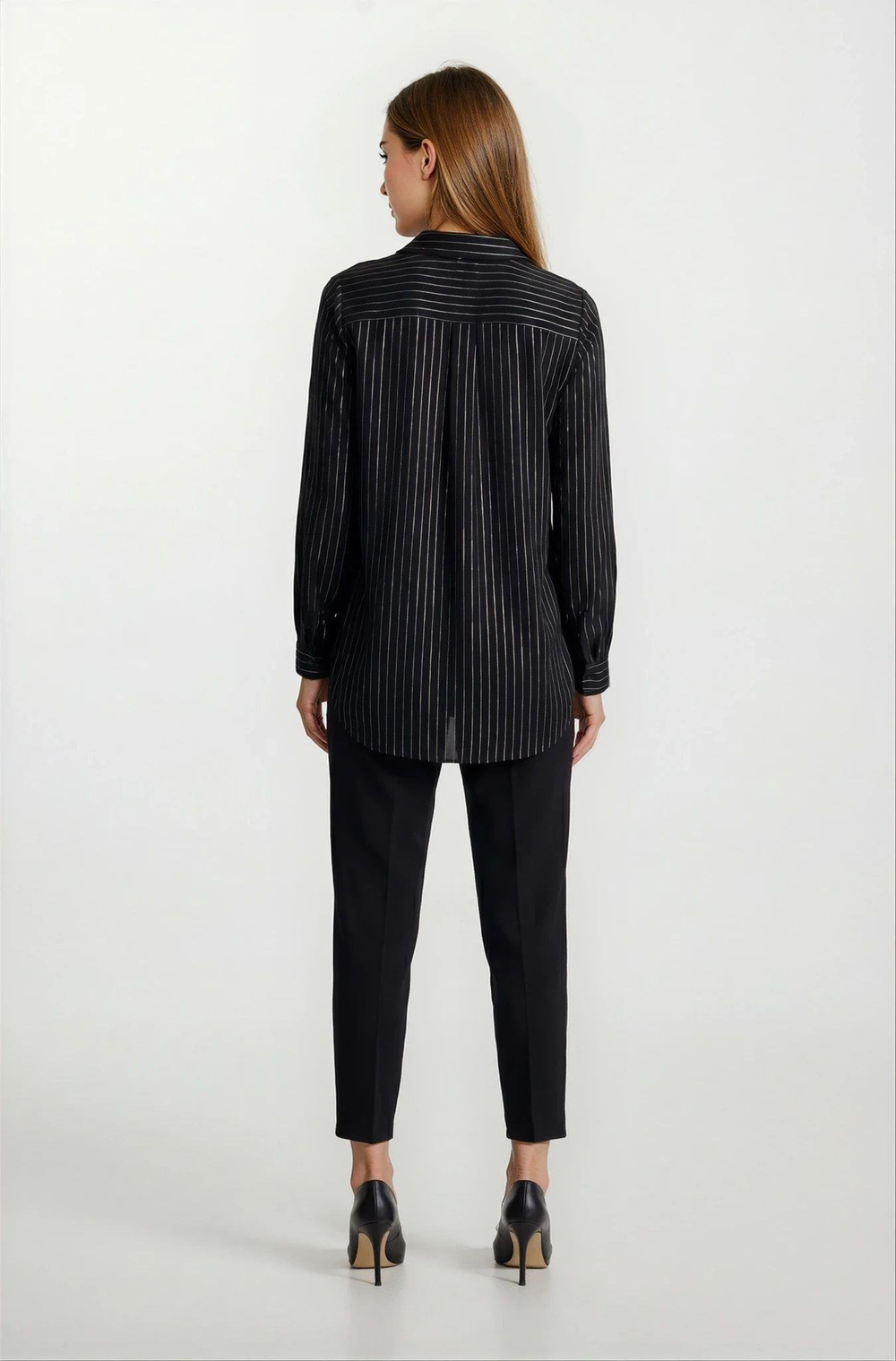 Dieppa Simli Çizgili Klasik Gömlek SİYAH