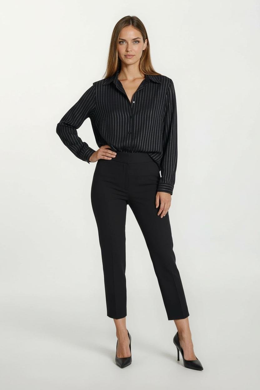 Dieppa Simli Çizgili Klasik Gömlek SİYAH