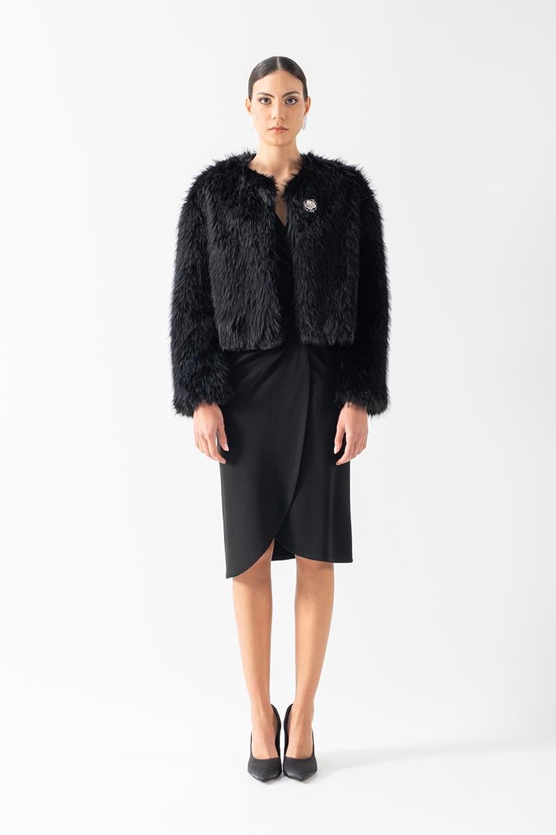 Dionisio Yakasız Kürk SİYAH