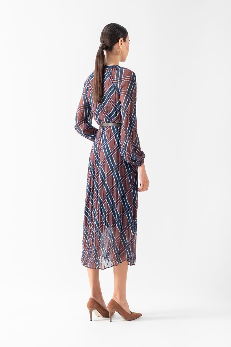 Doralba V Yaka Kemer Detaylı Kıraş Elbise KAHVE