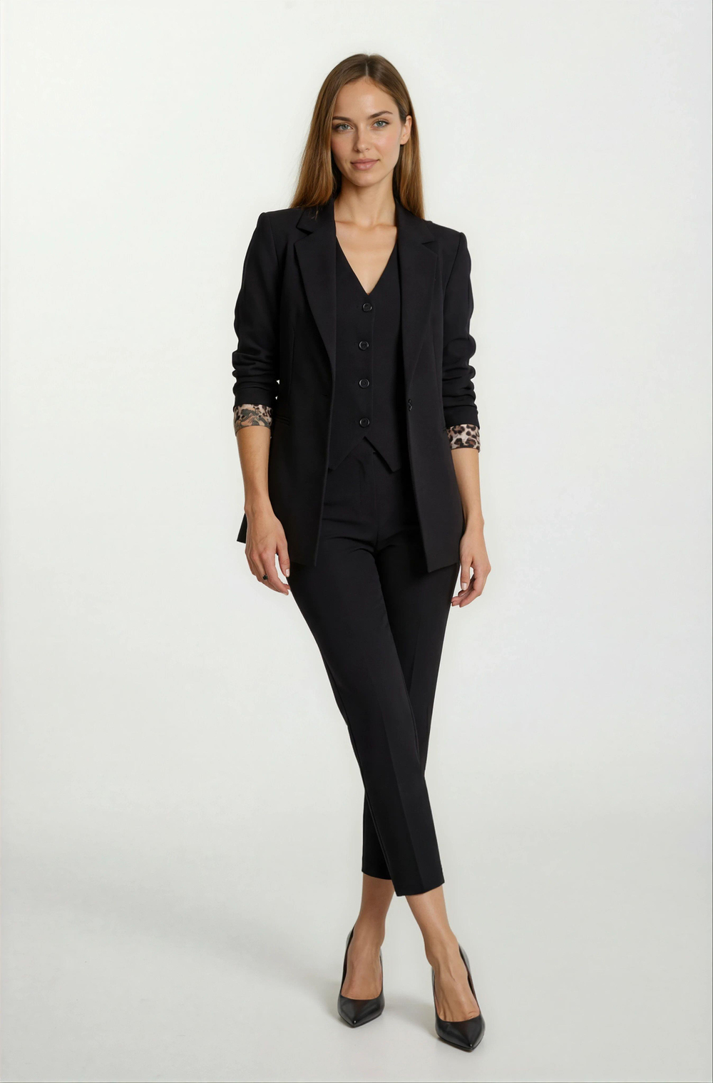 Dosolino Tek Düğme Leopar Astarlı Ceket SİYAH