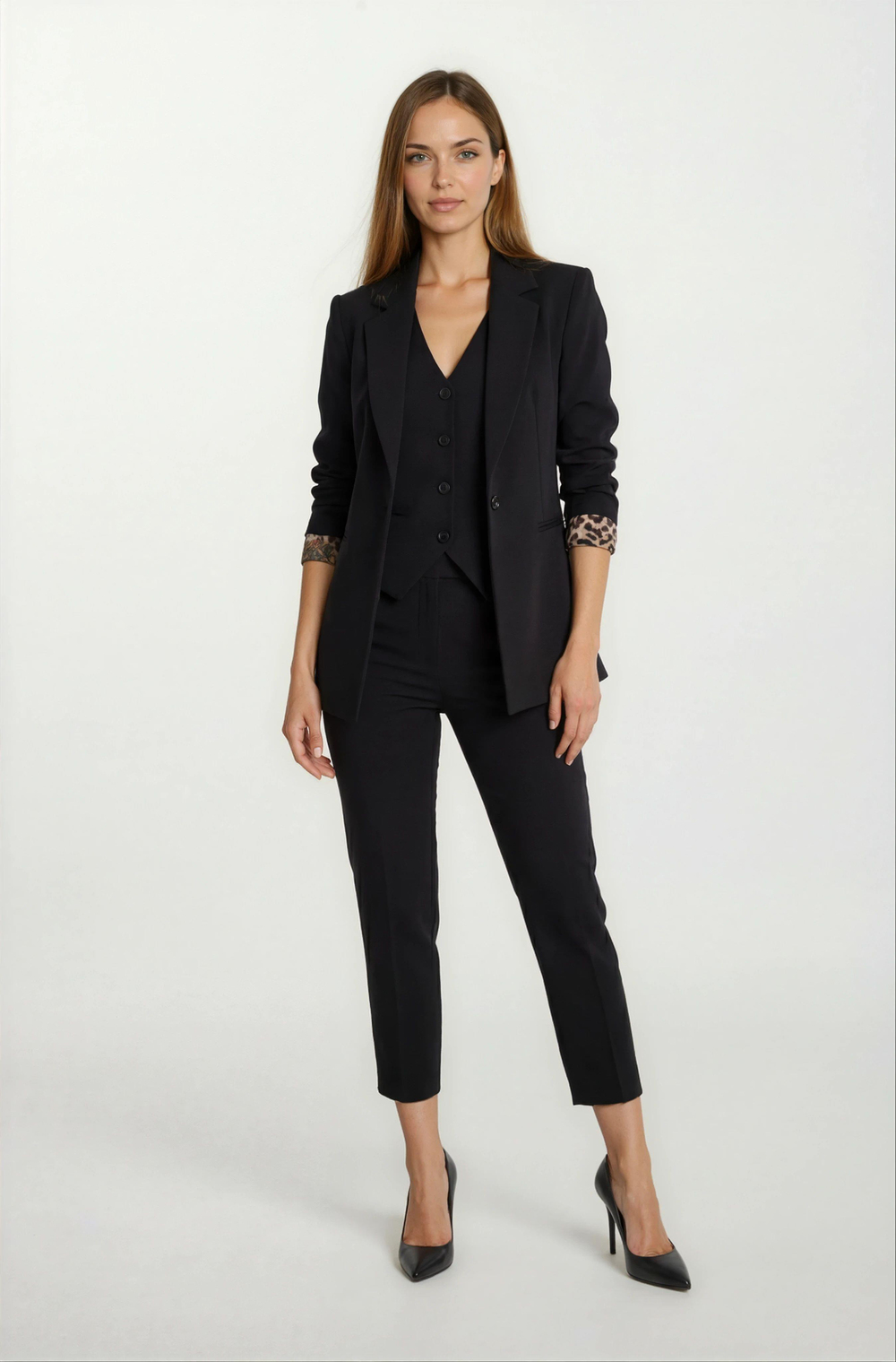 Dosolino Tek Düğme Leopar Astarlı Ceket SİYAH