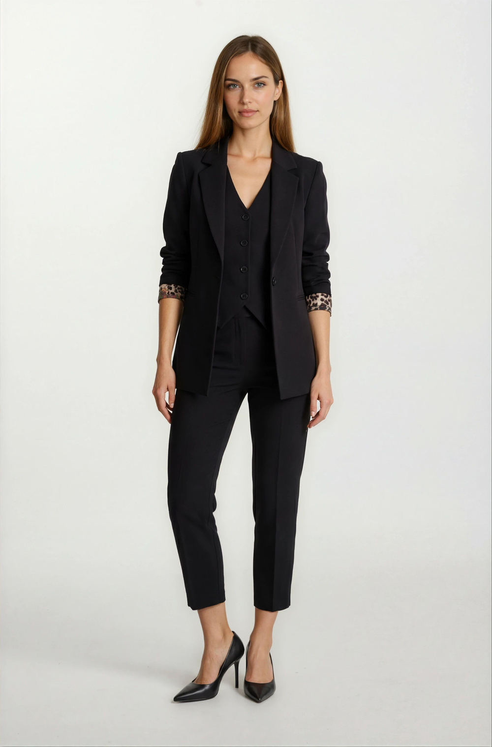 Dosolino Tek Düğme Leopar Astarlı Ceket SİYAH