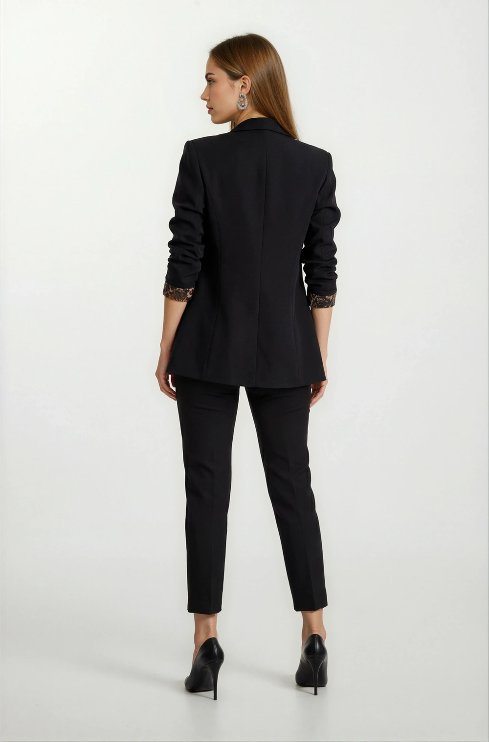 Dosolino Tek Düğme Leopar Astarlı Ceket SİYAH