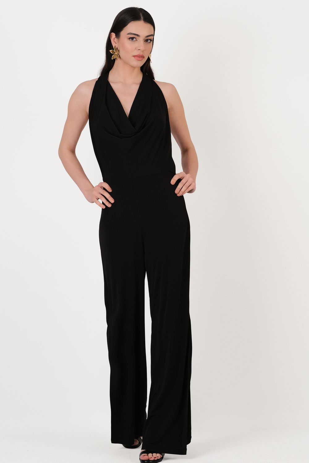 Falcon Degaje Yaka Boyundan Bağlamalı Abiye Tulum SİYAH