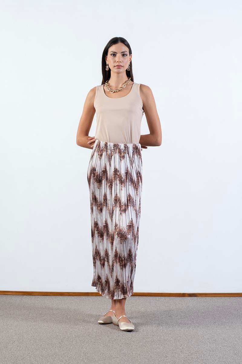 Falzarano Beli Lastikli Pliseli Etek KAHVE