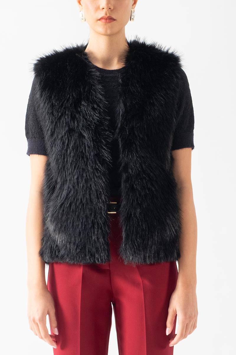 Fiorello Yakasız Kolsuz Peluş Yelek SİYAH
