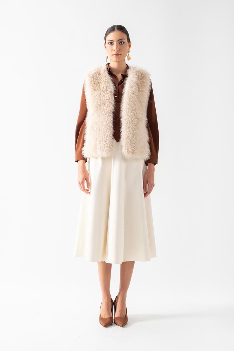 Fiorello Yakasız Kolsuz Peluş Yelek EKRU