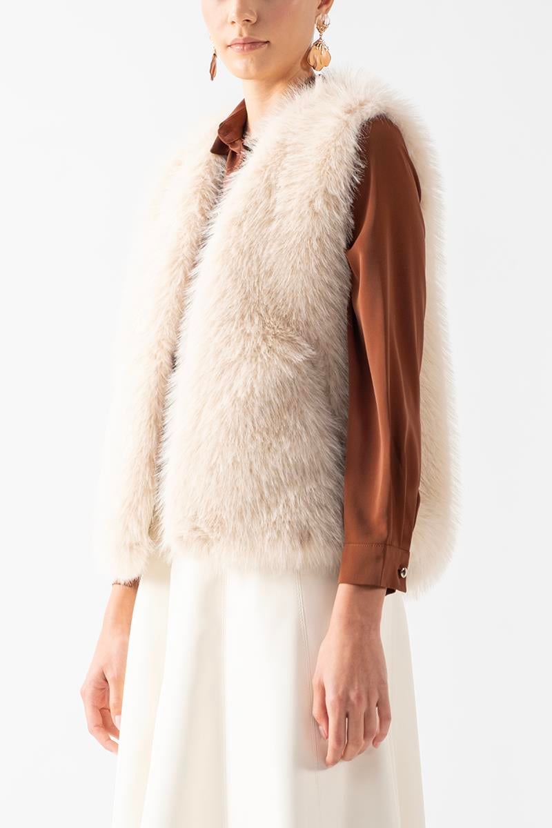 Fiorello Yakasız Kolsuz Peluş Yelek EKRU