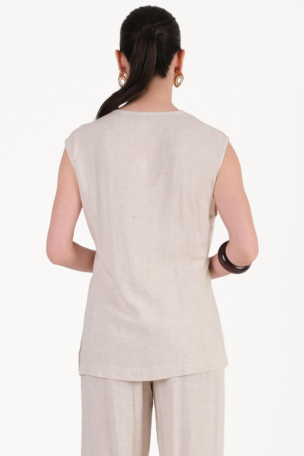 Flammin V Yaka Anvelop Bağcıklı Bluz BEJ