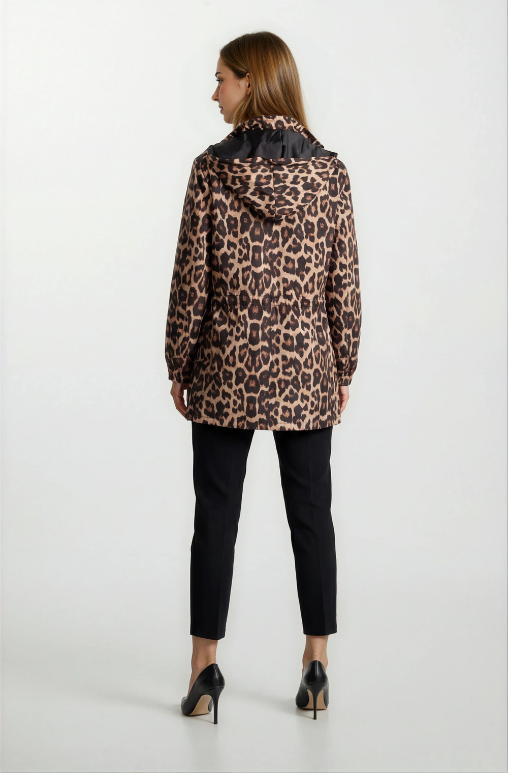 Fleana Leopar Desenli Kapüşonlu Mevsimlik Parka SİYAH