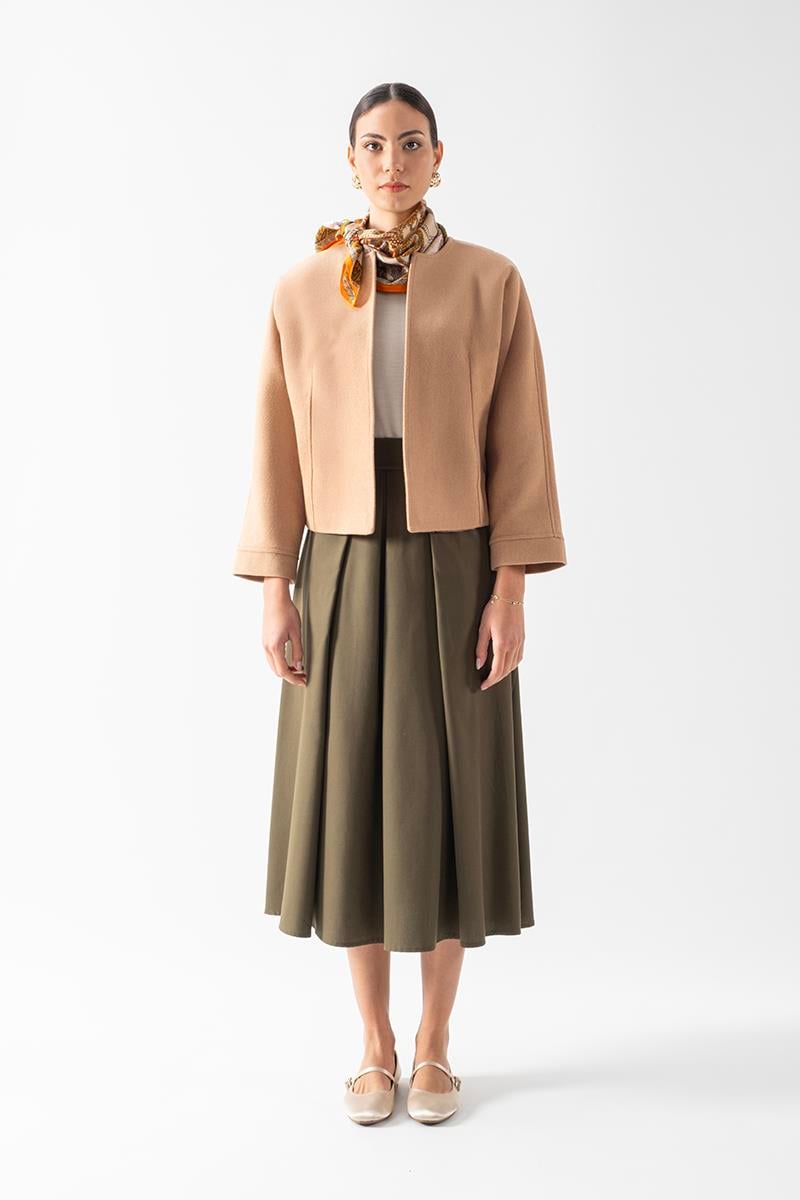 Flenery Yakasız Yarasa Kol Kap CAMEL