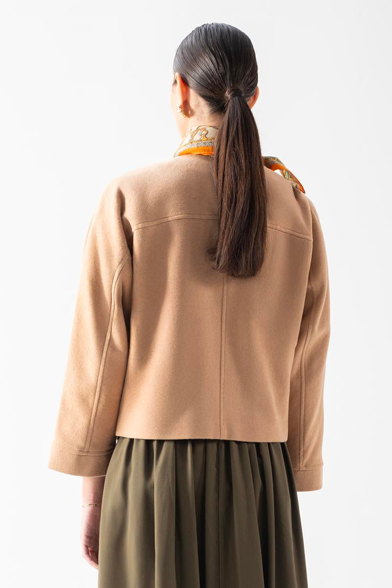 Flenery Yakasız Yarasa Kol Kap CAMEL