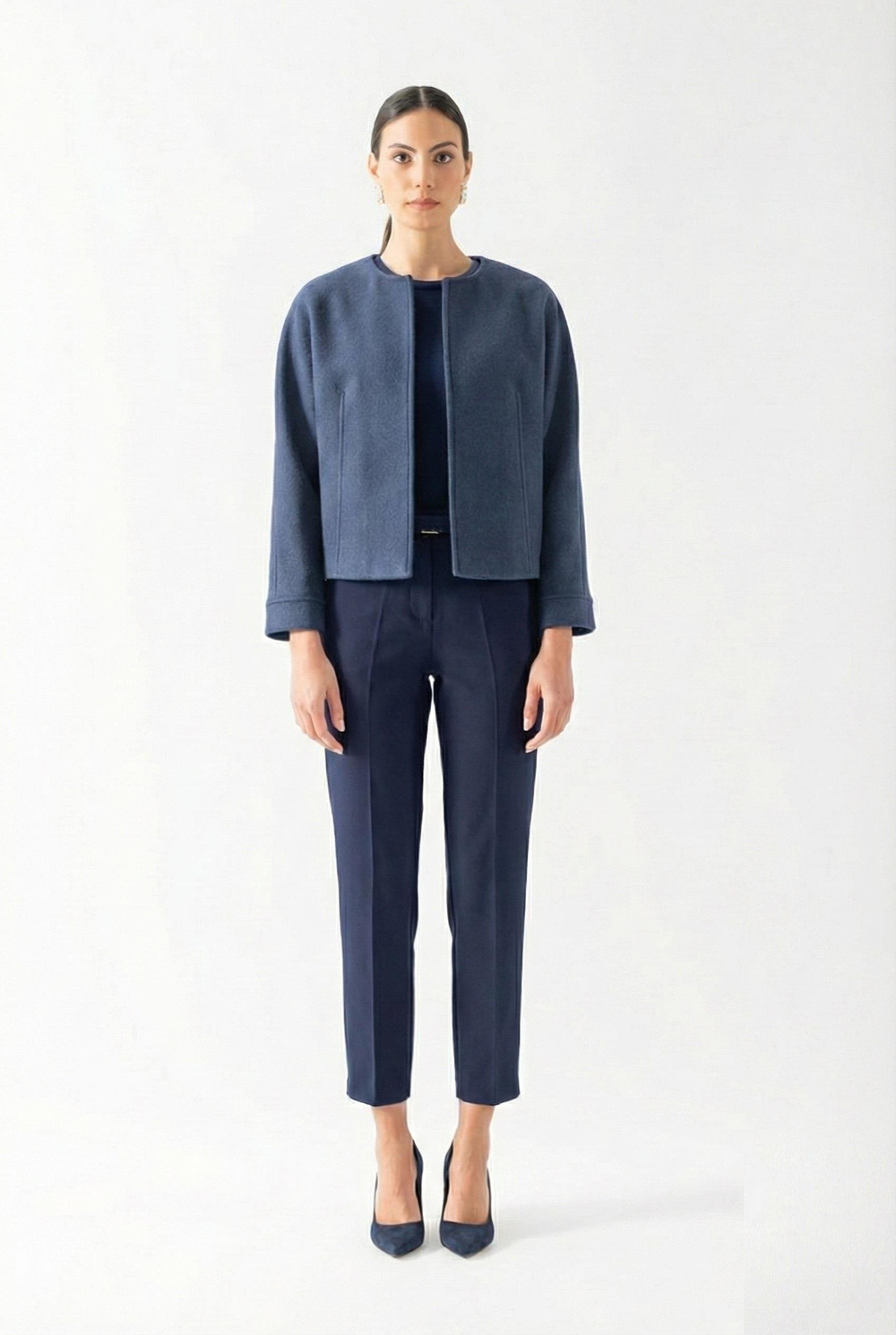 Flenery Yakasız Yarasa Kol Kap İNDİGO