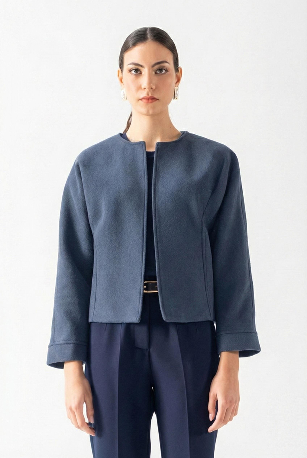 Flenery Yakasız Yarasa Kol Kap İNDİGO