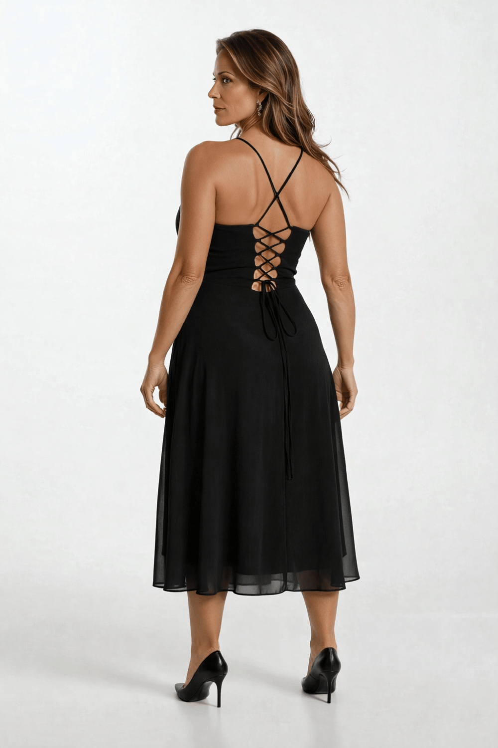 Gegia  Kruvaze Çapraz Bağcıklı Kısa Abiye SİYAH