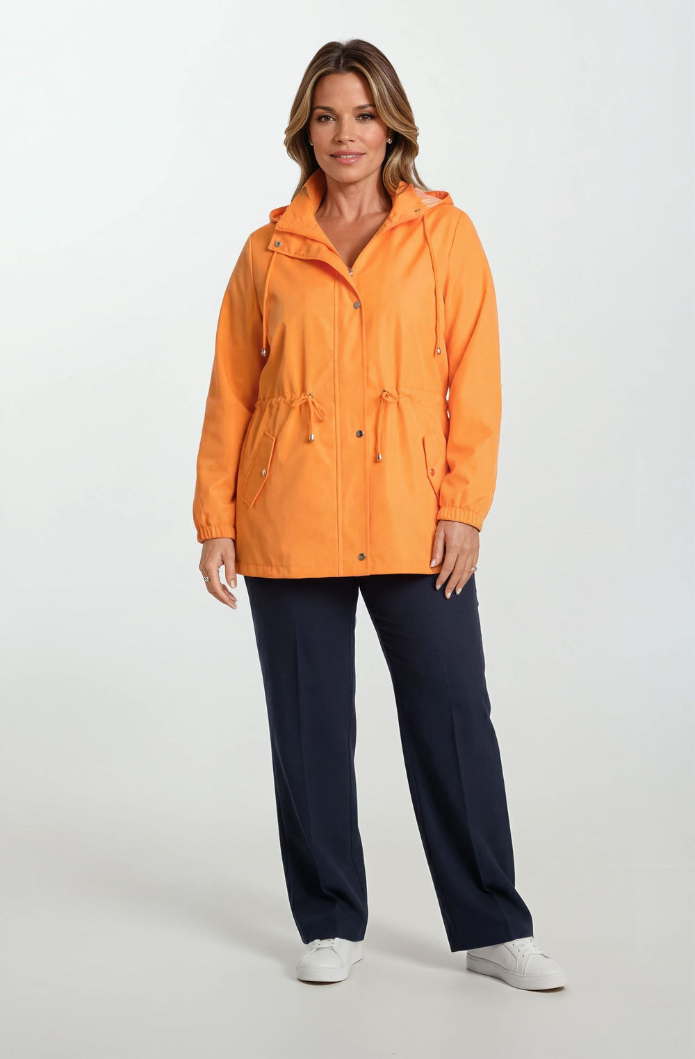 Goudot Kapüşonlu Mevsimlik Parka – Beli Büzgülü, Çıtçıt Detaylı ORANJ