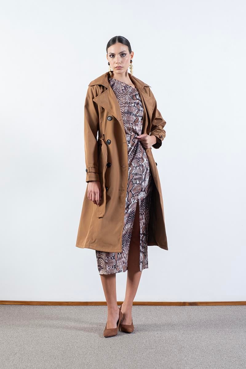 İmperatrice Kruvaze Yaka Kuşaklı Trençkot TABA