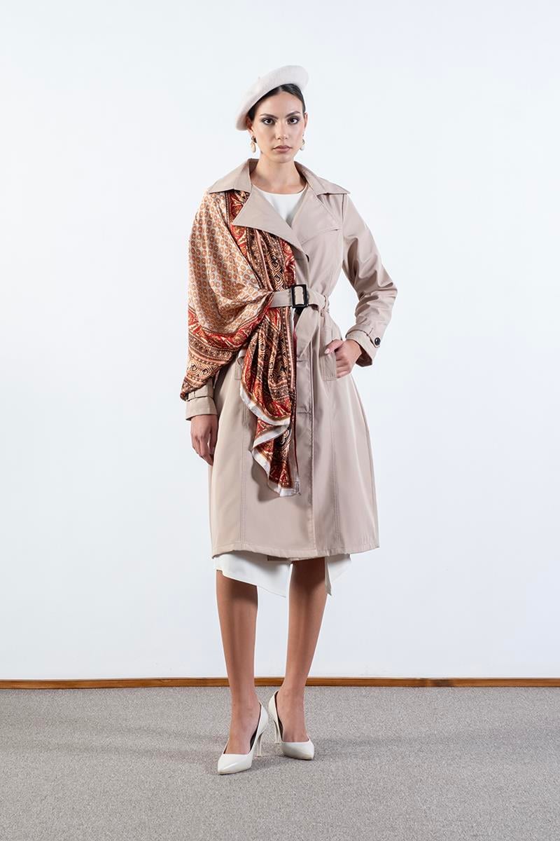İmperatrice Kruvaze Yaka Kuşaklı Trençkot BEJ