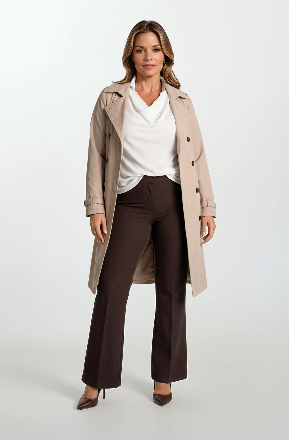 İmperatrice Kruvaze Yaka Kuşaklı Trençkot BEJ