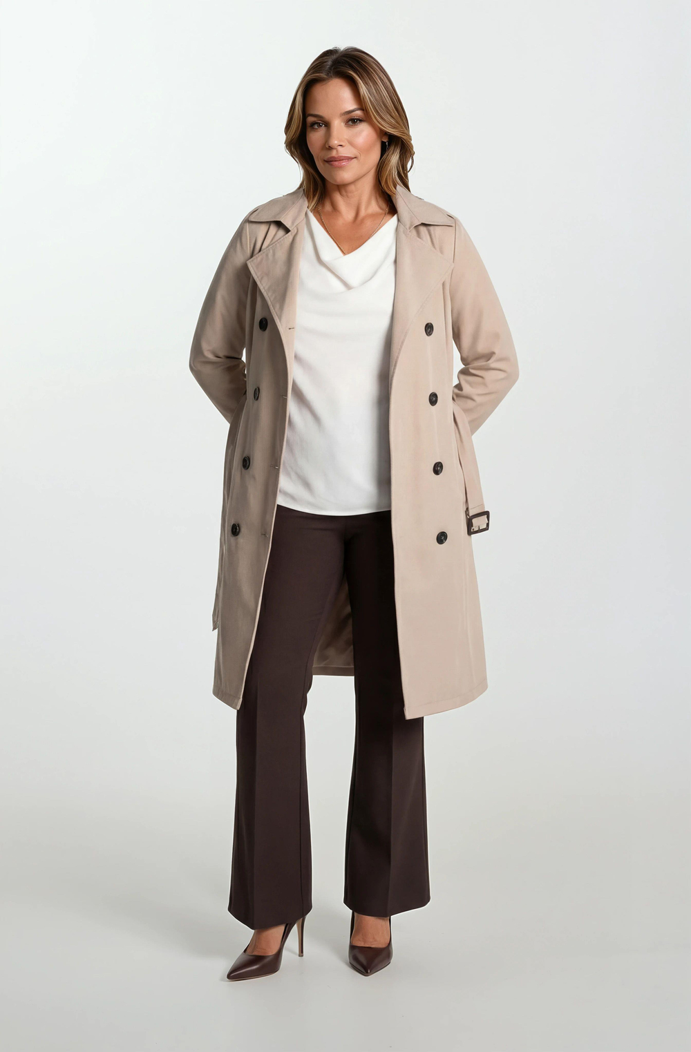 İmperatrice Kruvaze Yaka Kuşaklı Trençkot BEJ