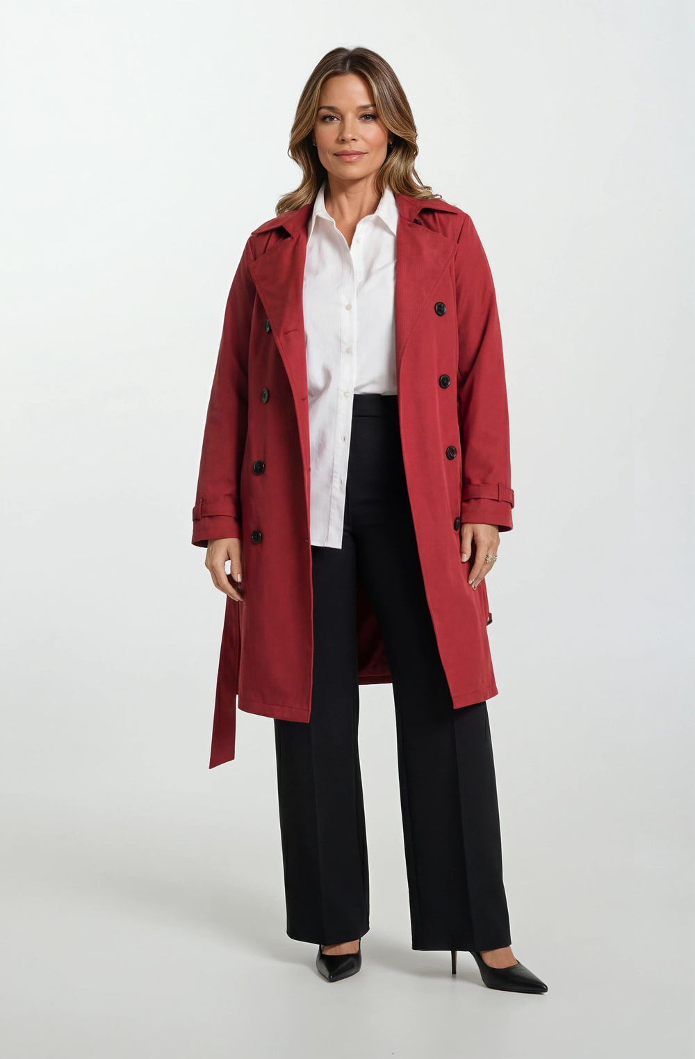 İmperatrice Kruvaze Yaka Kuşaklı Trençkot BORDO