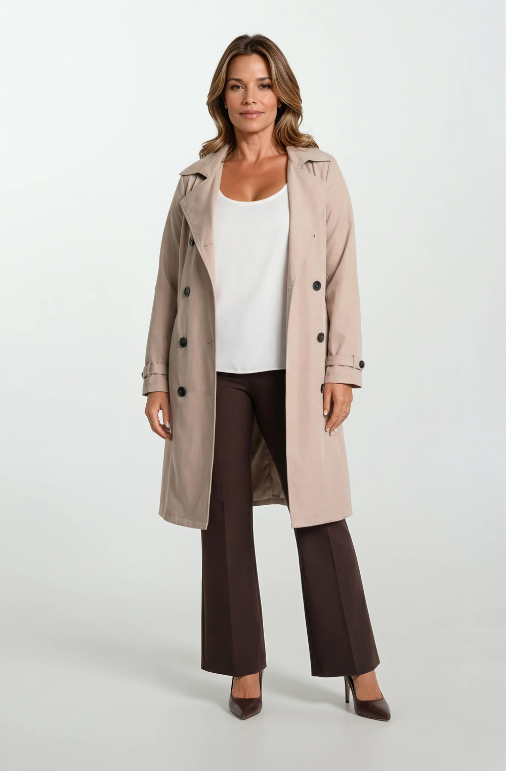 İmperatrice Kruvaze Yaka Kuşaklı Trençkot BEJ