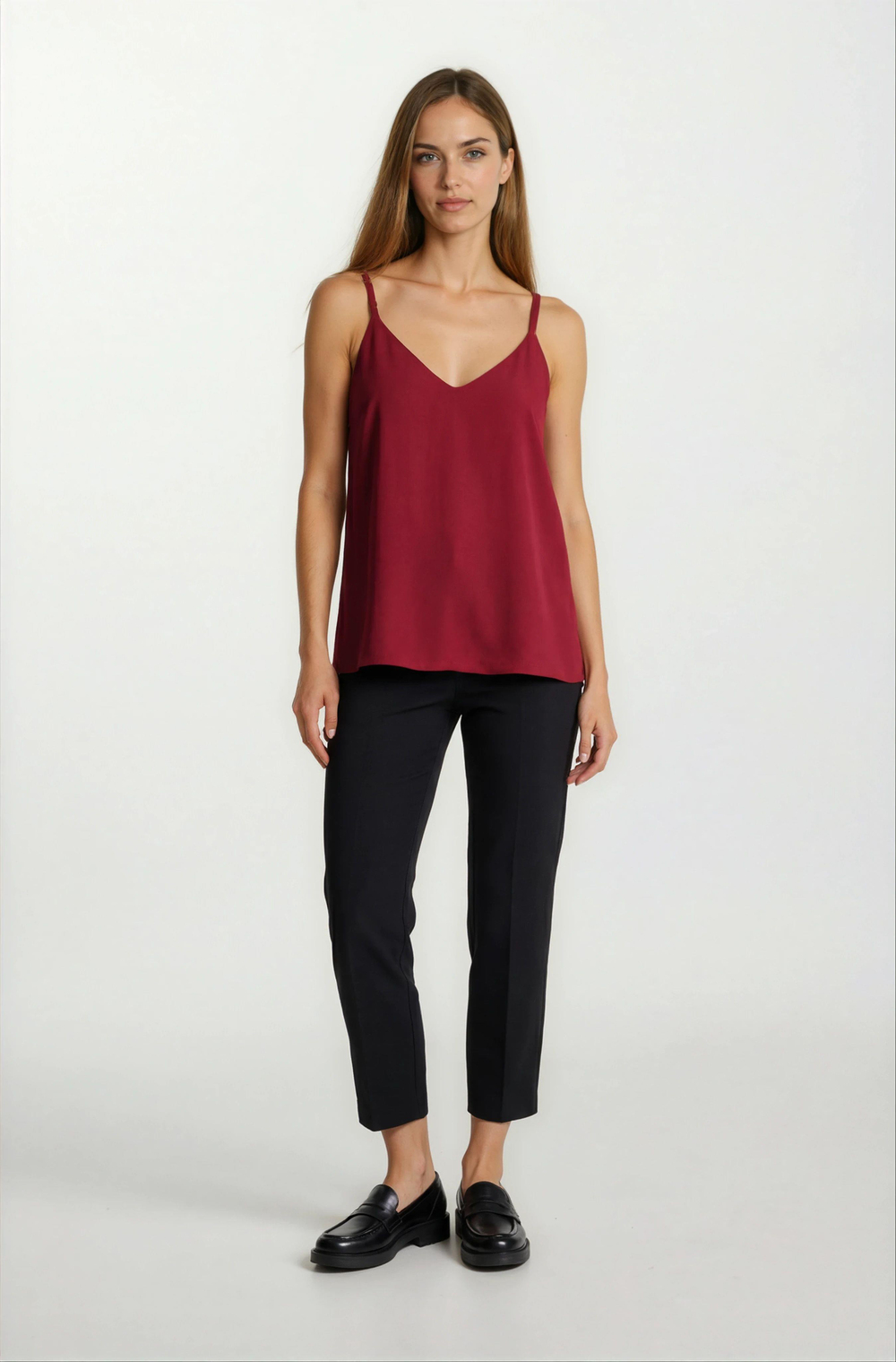 Jackeline Askılı V Yaka Bluz BORDO