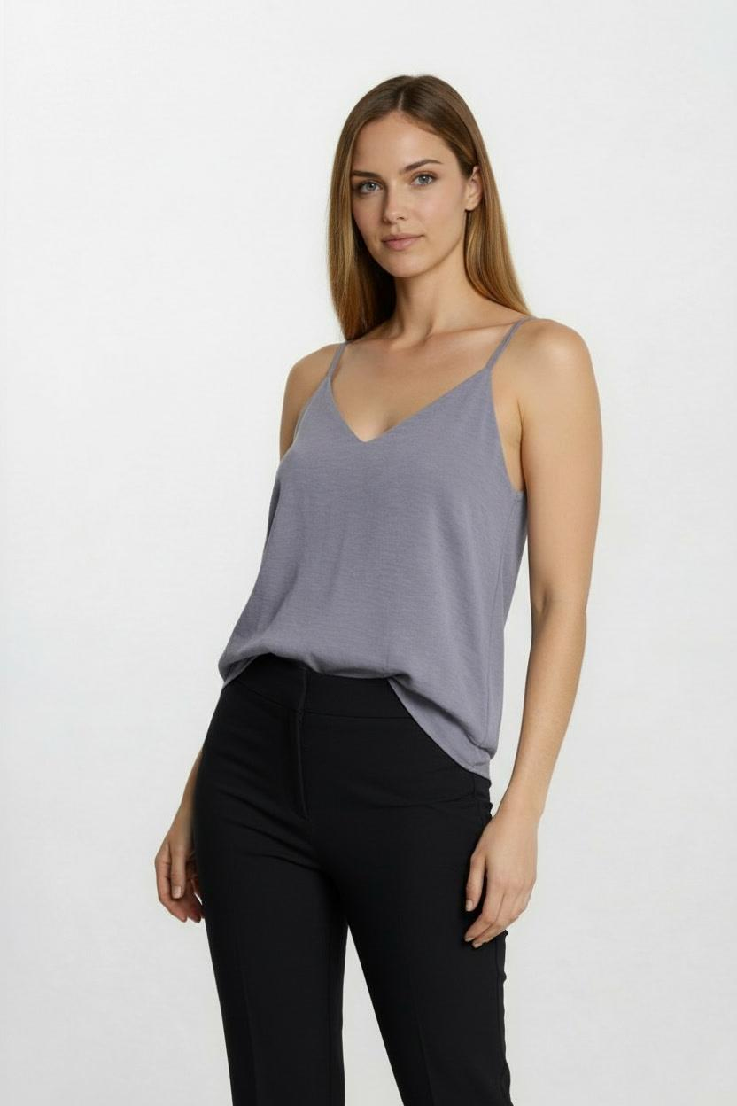 Jackeline Askılı V Yaka Bluz GRİ