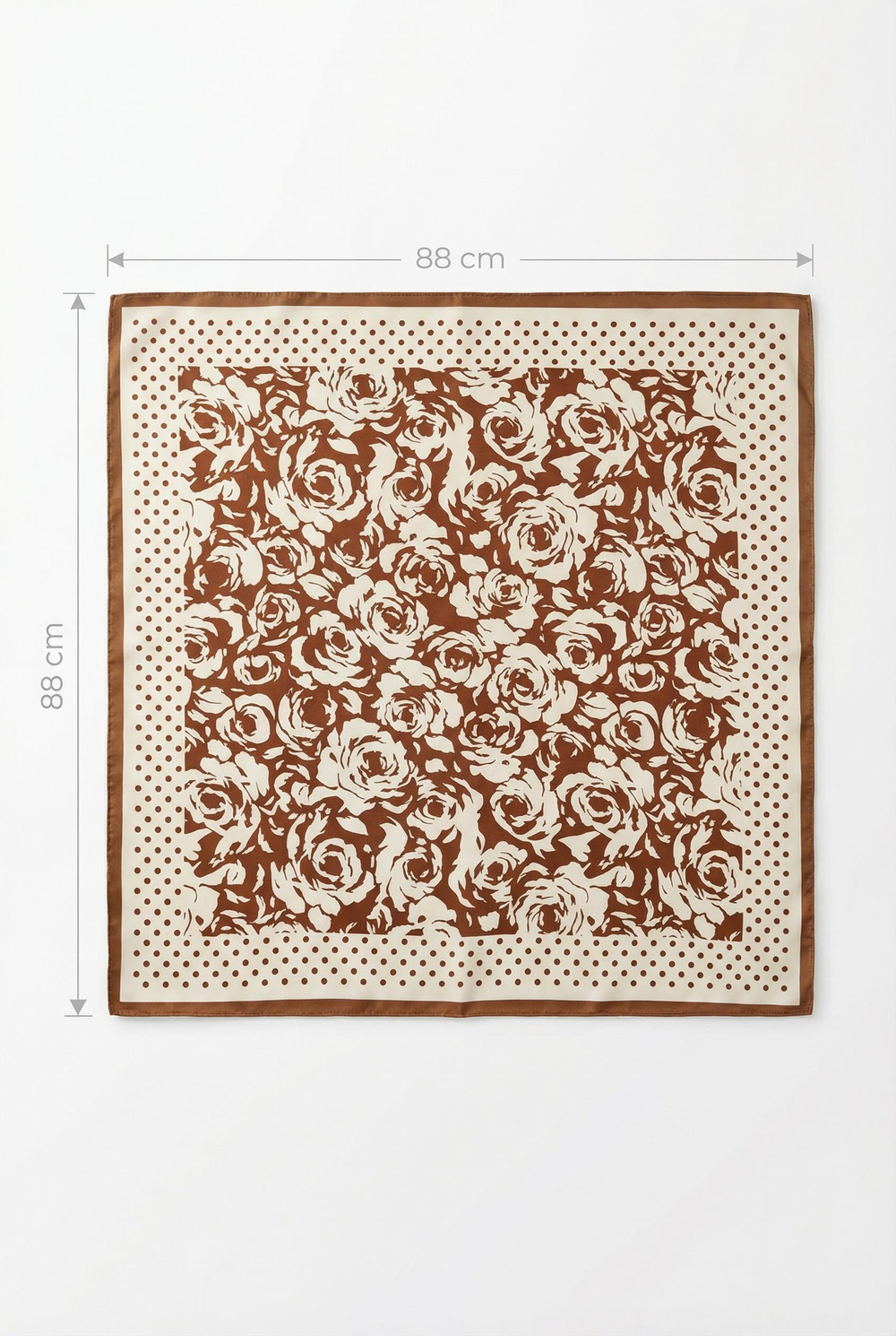 Kahverengi Gül Desenli 88x88 Kare Eşarp KAHVE