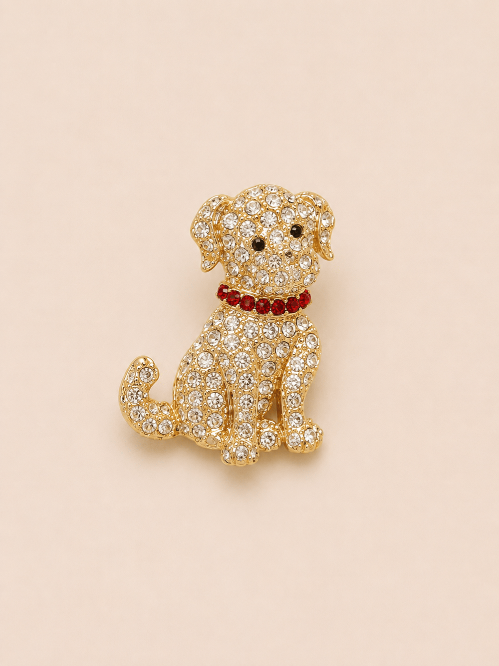 Kristal Taşlı Köpek Figürlü Broş 3 cm ALTIN