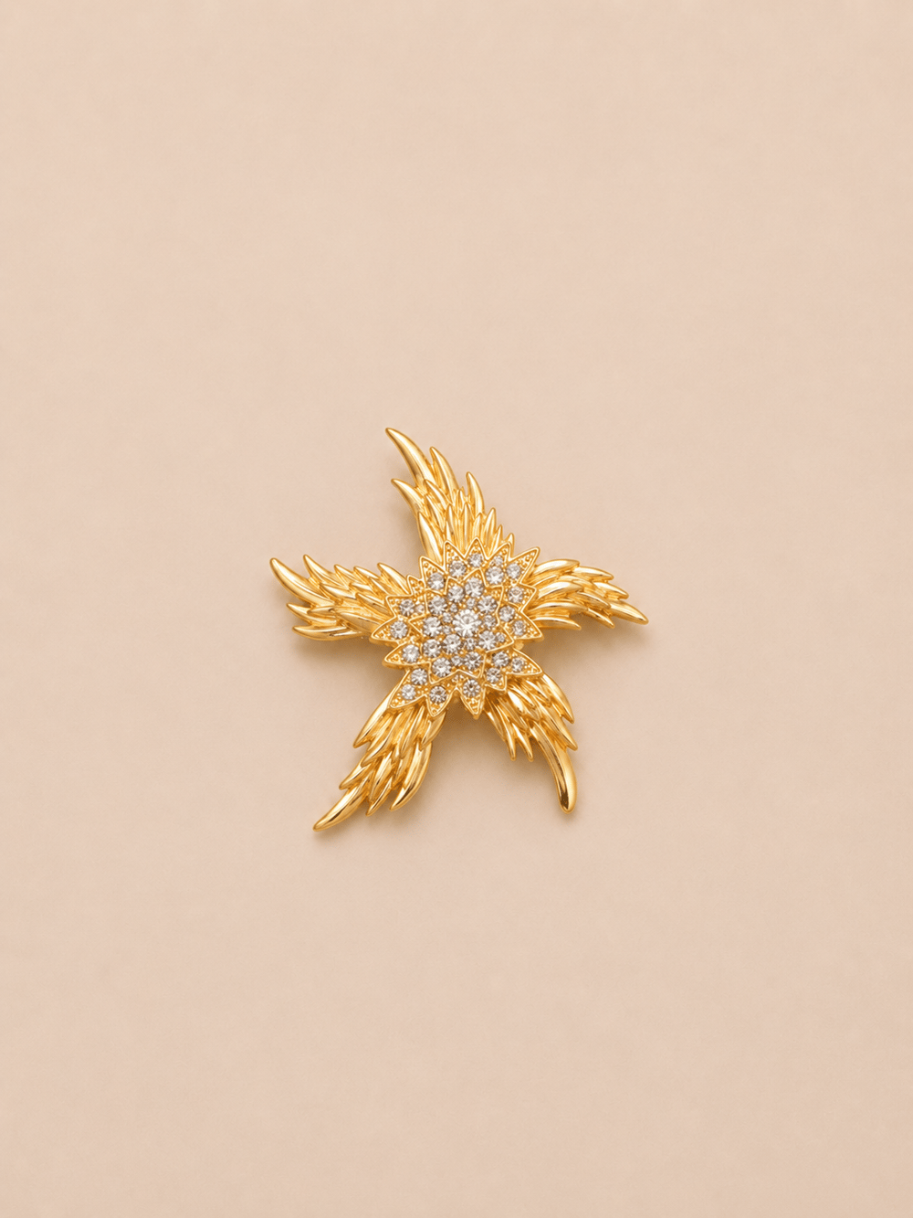 Kristal Taşlı Yıldız Model Broş 5 cm ALTIN