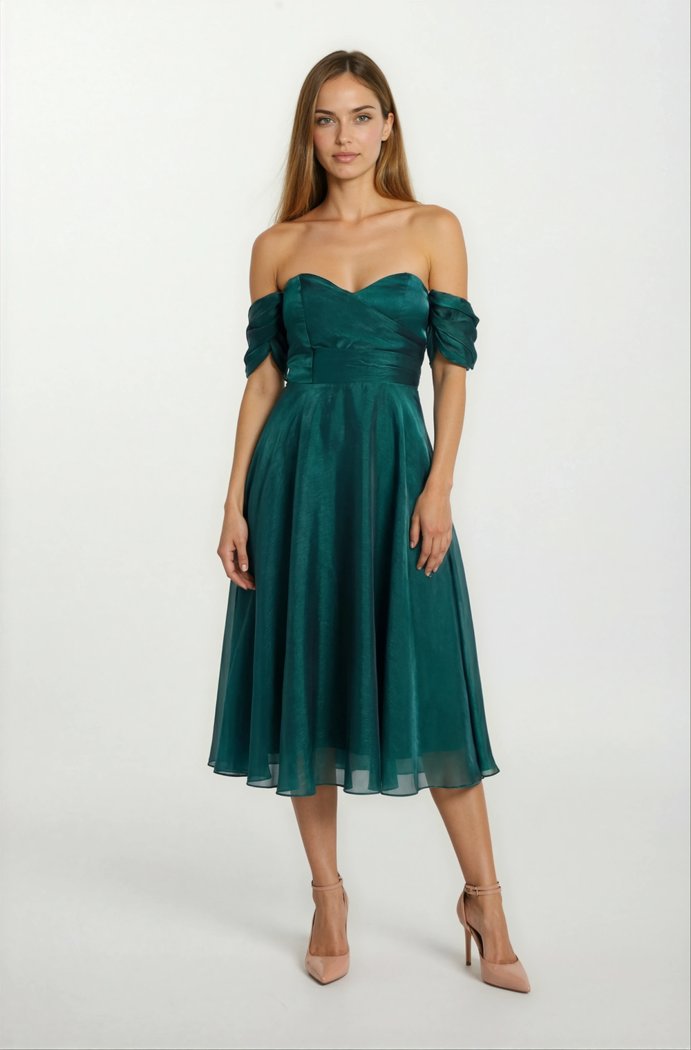 Lisandra Düşük Omuz Uzun Abiye Elbise ZÜMRÜT