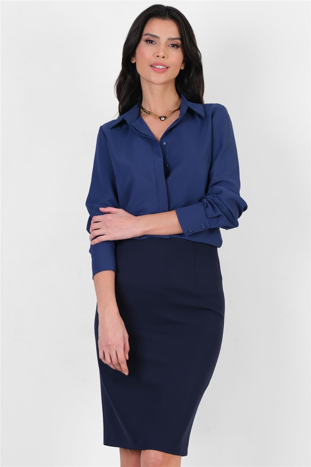 Mandy Klasik Yırtmaçlı Etek LACİVERT