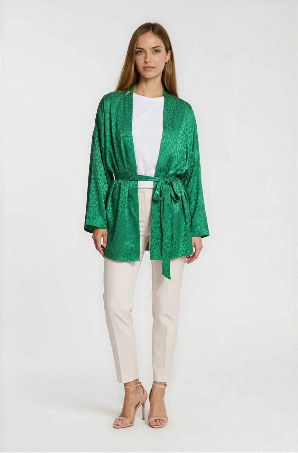 Misiana Leopar Jakarlı Kimono YEŞİL